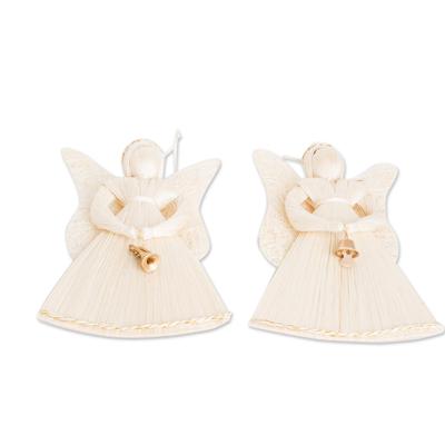 Holy Announcement,'Natural Fiber Angel Ornaments from Costa Rica (Pair)'