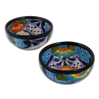 Raining Flowers,'Talavera Ceramic Condiment Bowls from Mexico (Pair)'