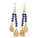Brushed Petals,'Lapis Lazuli Beaded Dangle Earrings from Thailand'
