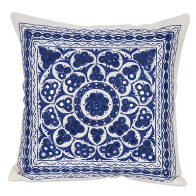 Royal Blue,'Embroidered Cotton Cushion Cover from ...