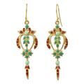 Proud Beauty in Red,'Gold Plated Brass Earrings in Green and Red from Thailand'