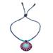 Pink Hmong Sun Medallion,'Handcrafted Cotton Pendant Necklace in Pink from Thailand'