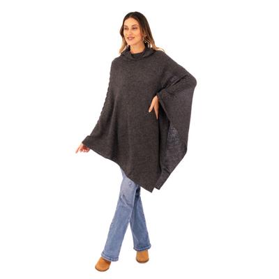 Adventurous Style in Slate,'Knit Alpaca Blend Hood...