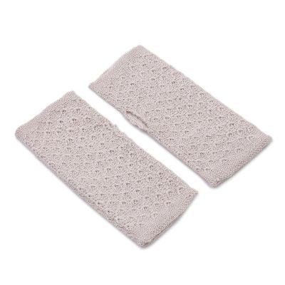 Gossamer Champagne,'Patterned 100% Baby Alpaca Fingerless Mitts in Ivory'