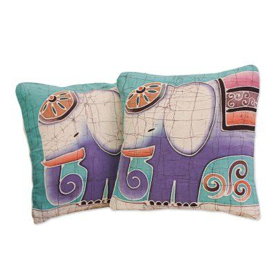 'Purple Pachyderm' (pair) - Hand Crafted Cotton Cushion Covers