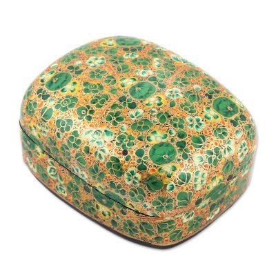 Lush Kashmir Valley,'Wood and Papier Mache Decorative Box with Floral Leaf Design'
