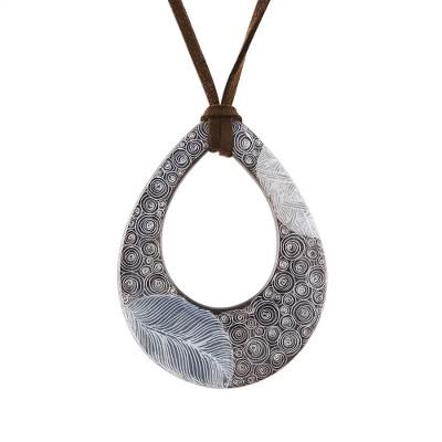 Brown Mist,'Ceramic Thai Handmade Brown Leaf Pattern Pendant Necklace'