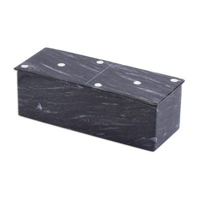 Fascinating Challenge,'Dark Grey Marble Domino Set with Storage Box (9 Inch)'