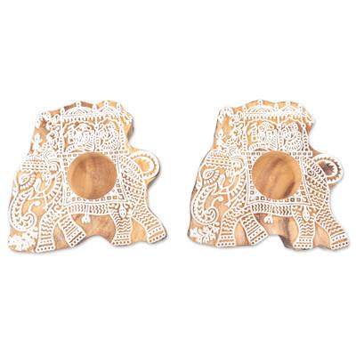 Royal Procession,'Elephant Motif Tealight Holders (Pair)'