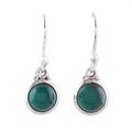 Happy Glow,'Round Green Onyx Dangle Earrings from India'