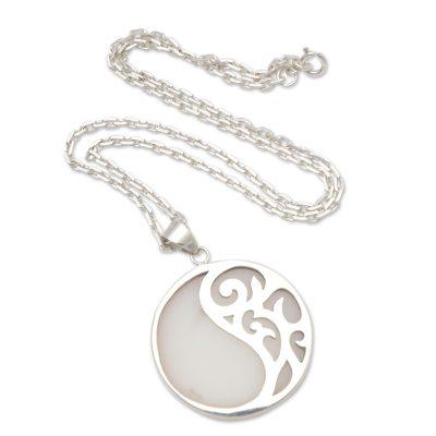 Elegant Yin and Yang,'Sterling Silver and Resin Pendant Necklace from Bali'