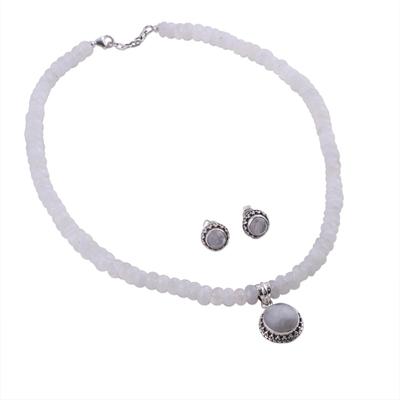 'Rainbow Moons' - Moonstone Jewelry Set Sterling Silver Necklace Earrings
