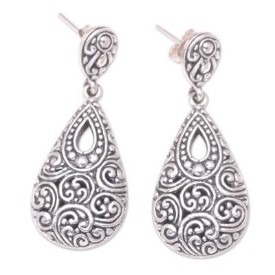 Mirror Self,'Sterling Silver Dangle Earrings with Traditional Motifs'