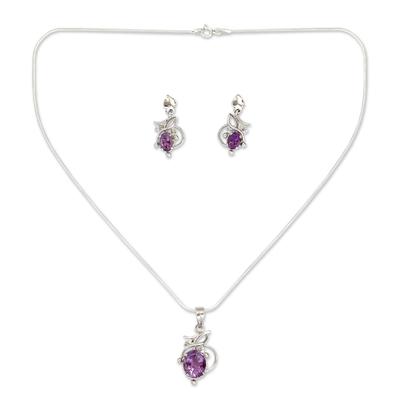 'Wisteria' - Amethyst Jewelry Set Sterling Silver Necklace Earrings
