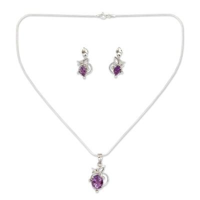 'Wisteria' - Amethyst Jewelry Set Sterling Silver Necklace Earrings