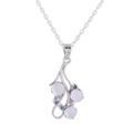 Misty Delight,'Rhodium Plated Moonstone and Emerald Pendant Necklace'