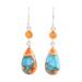 Teardrop Glamour,'Carnelian and Composite Turquoise Dangle Earrings from India'