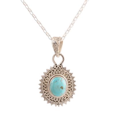 Dotted Charm,'Reconstituted Turquoise and Sterling Silver Pendant Necklace'