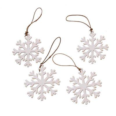 White Snowflakes,'White Snowflake Wood Ornaments from Bali (Set of 4)'