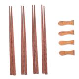 Tasty Meal,'4 Pairs of Teak Wood Chopsticks with Rests from Thailand'