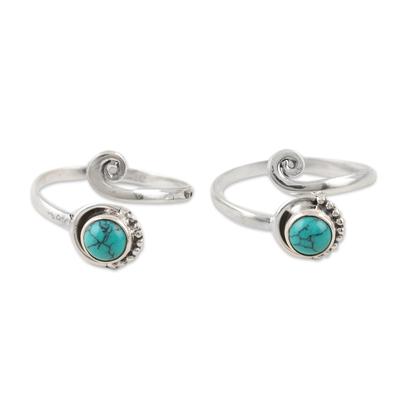 Gemstone Spiral in Turquoise,'Indian Sterling Silver Toe Rings (Pair)'