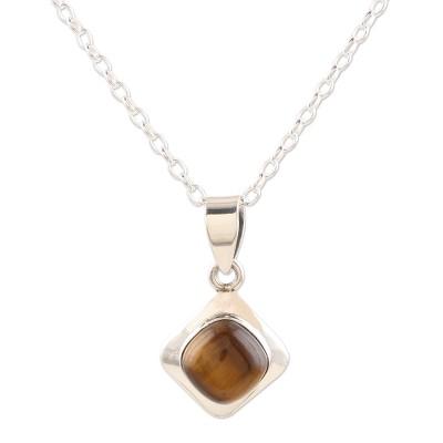 Earthy Delight,'Sterling Silver and Tiger's Eye Pendant Necklace'