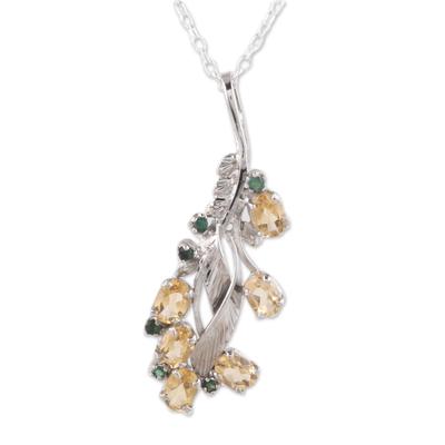 Sunshine Alliance,'Rhodium Plated Citrine and Emerald Pendant Necklace'