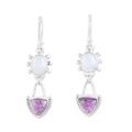 'Rainbow Moonstone Dangle Earrings with 5-Carat Amethyst Gems'