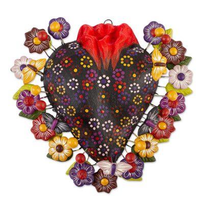 Floral Butterfly Heart,'Ceramic Tree of Life Style Floral Heart Wall Sculpture'