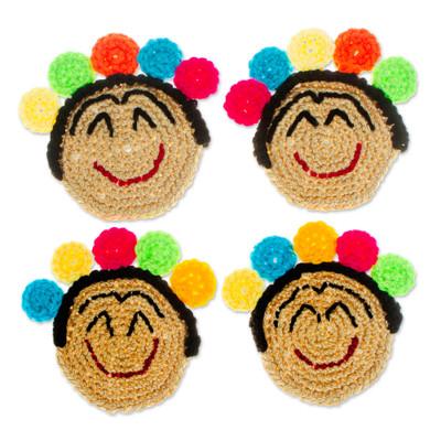 Festive Frida,'Set of 4 Frida Kahlo Crocheted Coas...