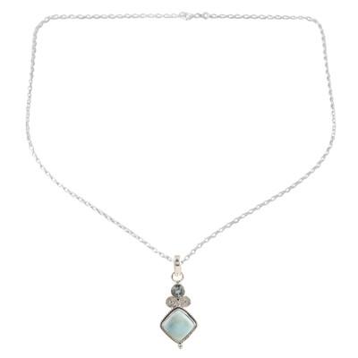 Pastel Seas,'Blue Topaz and Larimar Sterling Silver Pendant Necklace'