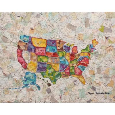 Map of the USA,'Stunning Batik Patchwork Wall Hanging of USA Map'
