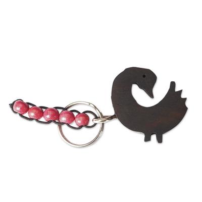 Sankofa,'Hand-Crafted Ebony Sankofa Symbol Keychain with Wood Beads'