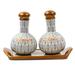 'Blue and Grey Ceramic Oil and Vinegar 3-Piece Set with Tray'