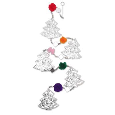 Festive Forest,'Christmas Tree Aluminum Garland with Glass and Pompoms'