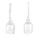 Innocent Reflections,'Geometric Sterling Silver Dangle Earrings with Cream Pearls'