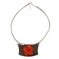 Orange Rose Medallion,'Handcrafted Wood and Natural Fiber Necklace from Brazil'