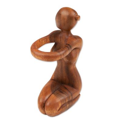 Wood wine bottle holder, 'The Offering'