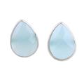 Raindrop Prisms,'Aqua Chalcedony Sterling Silver Button Earrings from India'