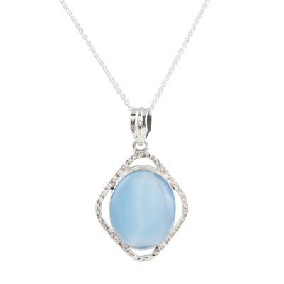 Morning Glory,'Oval Chalcedony Sterling Silver Pendant Necklace'