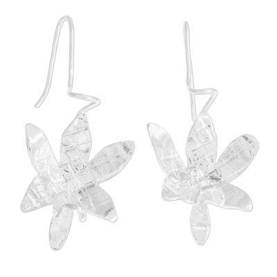 Fascinating Shining Orchids,'Sterling Silver Orchid Flower Drop Earrings from Costa Rica'