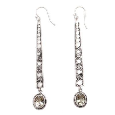 Calm Ocean,'Hand Made Prasiolite and Sterling Silver Dangle Earrings'