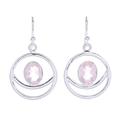 Grinning Moon in Pink,'Hand Crafted Rose Quartz Dangle Earrings'