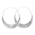 Crescent Swing,'Hammered Sterling Silver Hoop Earrings'