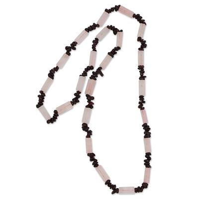 Subtle Style,'Handcrafted Rose Quartz & Garnet Long Beaded Necklace'