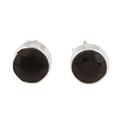 Pitch Dark,'Black Onyx and Sterling Silver Stud Earrings from India'