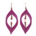 Fuchsia Drop,'Rose Quartz & Brass Beads Macrame Dangle Earrings in Fuchsia'