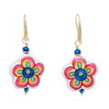 'Gold-Accented Floral Howlite Dangle Earrings in Vibrant Hues'