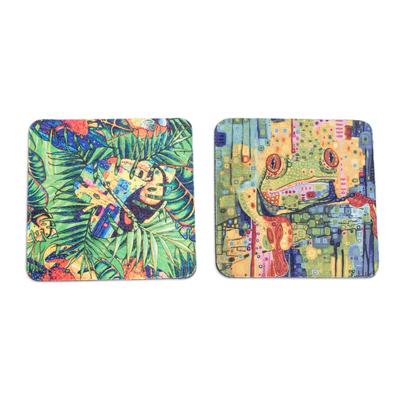 Tropical Experiences,'Set of 2 Rubber Coasters wit...