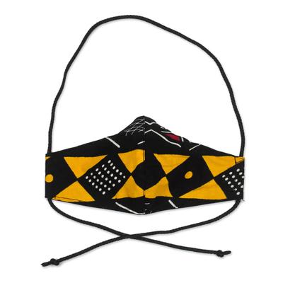Bold Geometry,'Geometric African Print Red & Yellow Cotton Face Mask'